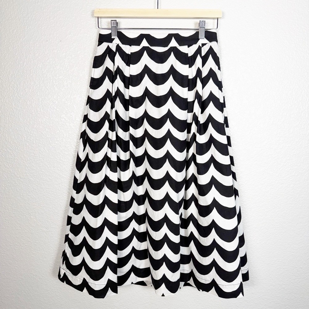 Uniqlo x Marimekko Size S Womens Black and White Wave Linen Blend A Line Skirt